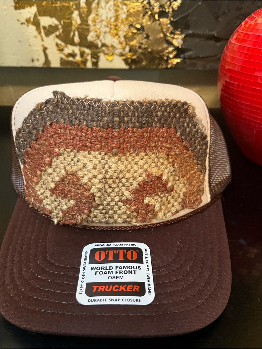 Kilim Brown and Cream Woven Trucker Hat